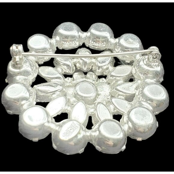 VTG WEISS Brooch Pin Clear Rhinestone Domed Layers Round Marquise Silver Tone - Picture 12 of 16